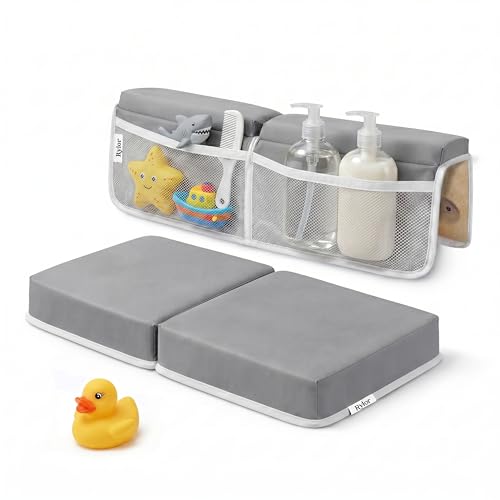 Image of Rylor Premium Baby Bath Kneeler Mat & Elbow Rest Pad Set - Comfortable Bath Kneeler and Elbow Kneeling Rest Pad for Parents, Extra Long 26'', 2.4'' Thick, Non-Slip Support for Easy Bath Time (Gray)
