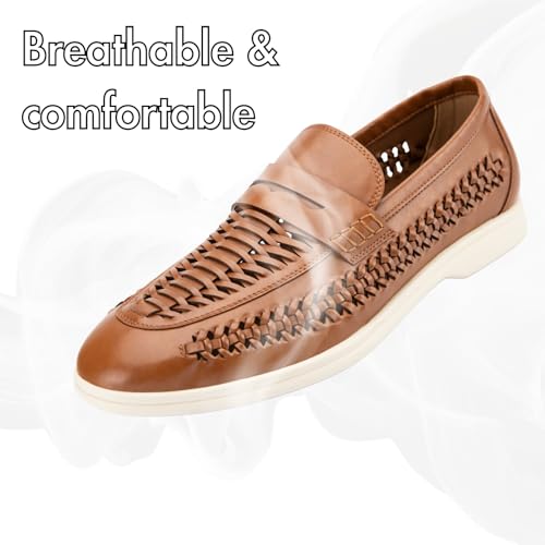 Image of Meijiana Men's Genuine Leather Loafers Slip-On Moccasins Suede Dress Shoes, Lightweight and Breathable with Rubber Sole Stylish Mens Loafers