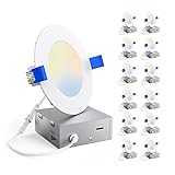 Amico 12 Pack 4 Inch 5CCT Ultra-Thin LED Recessed Ceiling Light with Junction Box,...