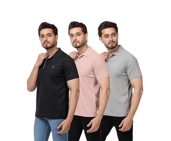Image of Regular Fit Half Sleeve Soft and Comfortable Solid Polo T-Shirt for Mens (Pack of 3)