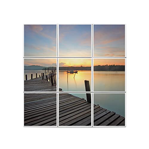 Carreaux céramique décoratif paysage de lac tableau mural en faïence 9 pièces 45,6x45,6 cm