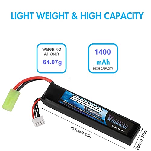 Beswon 2 Packs Airsoft Battery 11.1V Rechargeable 1600Mah 30C Lipo Battery Pack With 2S-3S Balance Charger For Airsoft Guns Rifle #TOP1