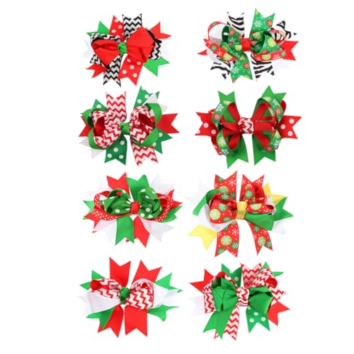 Ipetboom 8pièces Pince à Cheveux de Noël avec Nœud Papillote Épingle à Cheveux pour Fête Lot de Barrettes de Noël Classique