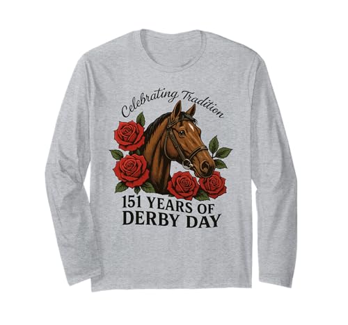 Celebrando 151 años Derby Day Vintage Horse Racing Manga Larga