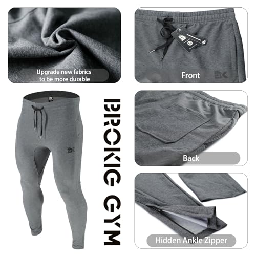 Image of BROKIG Mens Zip Joggers Pants - Casual Gym Workout Track Pants Comfortable Slim Fit Tapered Sweatpants with Pockets | Slim Tapered Fit Breathable Stretch Athletic Track Pants for Sport Training Running Hiking and Daily Active or Causal Wear