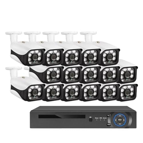 Sistema de cámaras de seguridad CCTV, kit DVR 4K de 16 canales, cámara AHD de visión nocturna, kit de sistema de videovigilancia con detección facial de 8 canales.(None,16CH DVR 16CAMERA_US PLUG)
