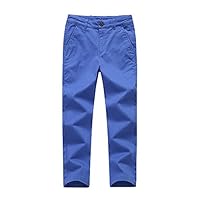 Boys Pants Chino Uniform School Cargo Slim Fit Trousers Adjustable Waist Pants for Boys Size 4-12 Years 6 Colors to Choose Blue