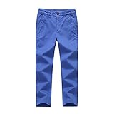 Boys Trousers Cotton Chino Pants Casual Solid Color School Uniform Fitted with Adjustable Pants for Kid 4-14 Years Blue