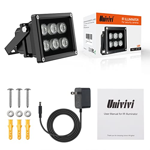 Univivi Infrared Illuminator, 850Nm 6 Leds 90 Degree Wide Angle Ir Illuminator For Night Vision, Waterproof Led Infrared Light For Cctv Security Camera, With Power Adapter, Black #TOP5