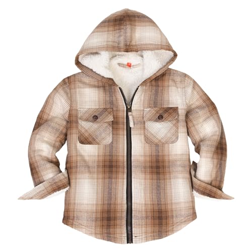 Image of ThCreasa Boys Plaid Flannel Jackets Sherpa Lined Zip Up Long Sleeve Warm Flannel Shirt with Hood