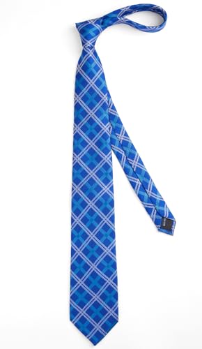 Image of Enlision Ties for Men Plaid Stripe Tie Handkerchief Woven Classic Formal Necktie Pocket Square Clip Set