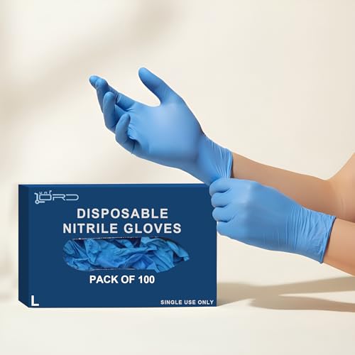 Image of 100 Pcs Disposable Nitrile Gloves | Powder-Free, Latex-Free, Non-Sterile, Chemical-Resistant, Ambidextrous Hand Protection for Medical, Industrial & Home Use (Blue, Large)