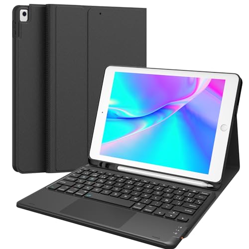 Earto Teclado iPad 9 Generacion, Funda Teclado iPad 9a Generación con Touchpad, 2 Canales BT, Desmontable Bluetooth Español Ñ Layout para 9ª/8ª/7ª Gen. 10.2” & Pro 10.5/ Air 3, Negro