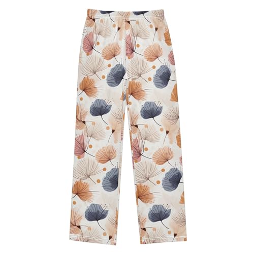 Ginkgo Leaf Long Pajama Pants Elastic Waist PJ Bottoms with Pockets S A1107252