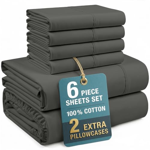 Casa Platino Full Sized Sheets – 6 Piece Full Size Sheets Set, Ultra Soft & Breathable, With 15 Inch Deep Pocket Fitted Sheet, Cozy Cooling Sheets, Perfect for Daily Use & Machine Washable – Dark Grey
