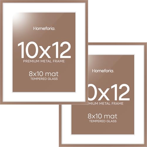 Image of Homeforia 10x12 Picture Frame Mocha, High End Metal 10x12 Poster Frames with Mat for 8x10, 10 x 12 Mocha Frame Matted to 8 x 10 inch Photo, 10by12 Thin Hanging Frames, Tempered Glass, Wall Kit, Set of 2