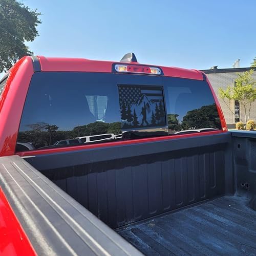 for Sierra Silverado 2019-2024 Rear Middle Window Bigfoot American Flag Decal for Truck, Matte Black Flag Decal for Truck, Truck Accessories