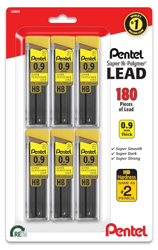 Pentel Super Hi-Polymer C29BPHB6 : lot de 6 recharges de mines HB 0,9 mm