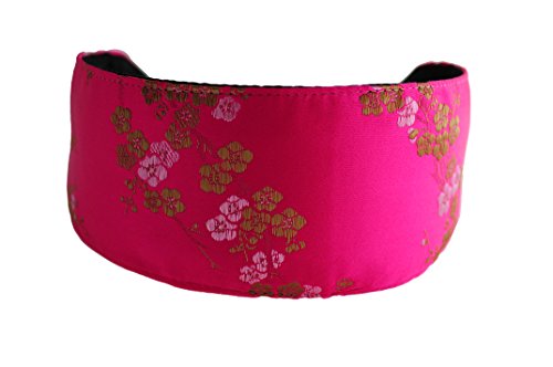 Luxurious Fuchsia and Gold Cherry Flowers Silk Brocade Soft Fabric Pink Headband