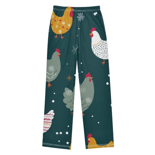 Chicken Snowflakes Boys Long Pants Soft Trousers Elastic Waist Kids Lounge Bottoms with Pockets S-XL