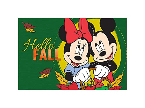 Flagology.com, Disney, Disney Hello Fall Mickey & Minnie Doormat - 18" x 30", Outdoor/Indoor, Heavy Duty Recycled Rubber, Non-Slip Backing, Fall