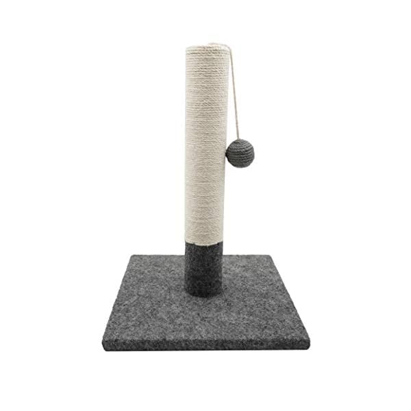 Tyrol | Kratzbaum für Katzen, 42 cm | Kratzpfosten für Katzen aus Jute und strapazierfähigem Stoff mit Bommel | Kratzbaum in modernem Design Farbe Grau und Weiß | stabile Basis 30 x 30 cm