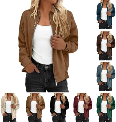 Womens Faux Suede Leather Jacket Trendy Winter Long Sleeve Coat Lapel Zip up Bomber Jackets Dressy Streetwear Outfits