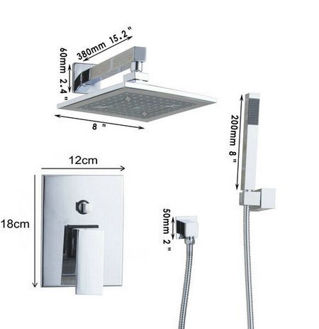Ensemble de douche pluie carré chrome avec mitigeur baignoire Gowe