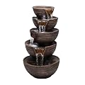 Alpine Corporation TZL101 Outdoor Floor 5-Tiered Bowl Fountain with LED Lights, Tiered Bowls Waterfall Fountain 34", Black
