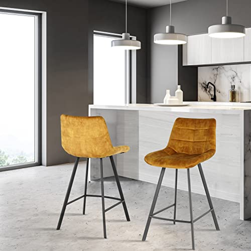 Ucloveria Bar Stools Set Of 2, 27" Counter Height Bar Chairs With Back Tall Barstools Velvet Stools, Modern Leisure Bar Chair For Restaurant Dining Room, Dark Yellow, 15.75" X 19.29" X 37.6" #TOP2
