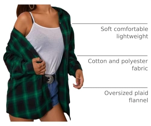 Image of HangNiFang Womens Flannel Plaid Shirts Oversized Button Shirts Blouse Tops