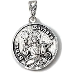 Medallas De La Santa Muerte De Oro Colgante plata Ley 925m medalla 20mm. Santa Bárbara cerco tallado reverso cañones cruzados macizo