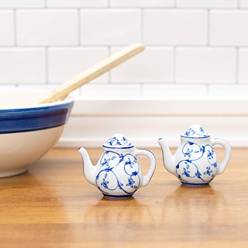 Teapot Blue And White 2 Inch Porcelain Ceramic Salt And Pepper Shaker Set #TOP1