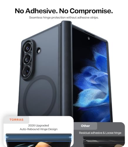 Image of TORRAS Magnetic Slim for Samsung Galaxy Z Fold 8 Ultra Case Matte Black | 2x Screen Protector Included, Fit for MagSafe, 4X Military Grade Hinge Protection Shockproof, Translucent, Silk-Smooth Feel
