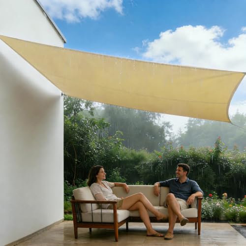 Amgo 14' x 14' Beige Square Waterproof Sun Shade Sail UPF50+ Canopy Awning Shelter, 98% UV Blockage...