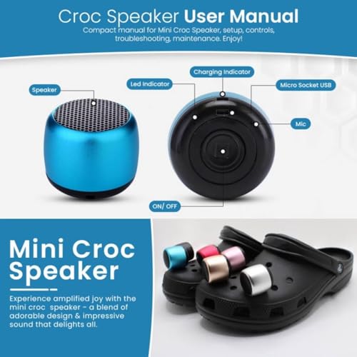UUEENN Croc Speaker, Mini Speaker for Crocs, Halloween Mini Speaker, Bluetooth Croc Charm, Red