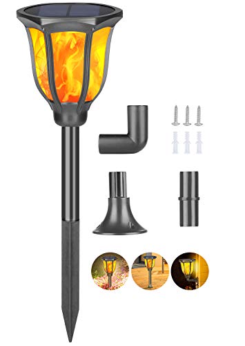 Preisvergleich Produktbild Qoolife Solar Taschenlampe Wasserdicht flackernde Flamme Wandleuchte 96 LED Solarbetriebene Sicherheitspfad Licht Dämmerung bis Morgendämmerung Auto Ein / Aus für Gartenweg Auffahrt