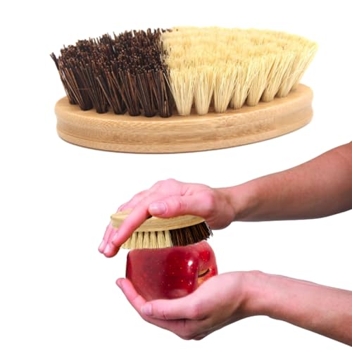 Cepillo para Verduras, Respetuoso con el medio ambiente,de madera natural,Cepillo Friegaplatos,Cepillo para fregar platos,Cepillo cerdas naturales,Cepillo cocina para lavavajillas, ollas de hierro