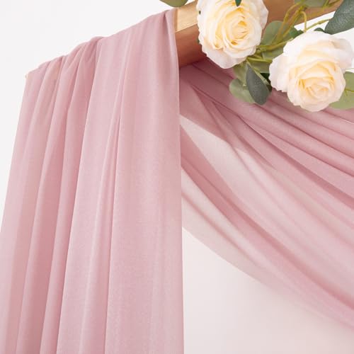 Image of MLMC Dusty Rose Wedding Arch Draping Fabric 4 Panels 29 inch x 20 FT Extra Long Gauze Drapes Sheer Backdrop Curtains 6.6 Yards Outdoor Drapery Panels for Wedding Ceremony Party Ceiling Decoration