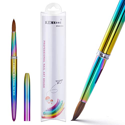 KEMEISI UV Rainbow 100% Kolinsky Sable hair Brushes Acrylic Nail Brush Professional UV GEL Nail Art Tool Round Shape for Manicure Powder Pedicure metal handle with lid #2,#4,#6,#8,#10,#12,#14 (#10)