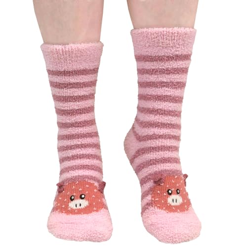 Image of BambooMN Super Soft Warm Cute Women's Animal Non-Slip Fuzzy Fluffy Crew Winter Home Socks