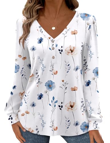 Zeagoo Women's Long Sleeve Shirts 2025 V Neck Fall Dressy Casual Tops Trendy Button Down Blouse Outfits Clothes3