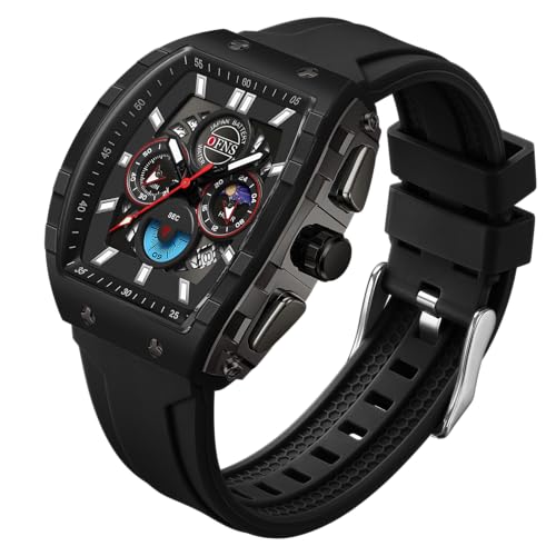 Relojes de pulsera para hombre, impermeables, luminosos, correa de silicona, rectangulares, deportivos, de cuarzo, calendario de negocios, reloj casual para hombre, negro