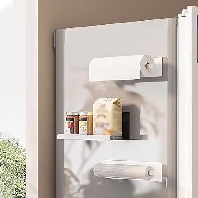 WAYUTO Magnetic Fridge Shelf Refrigerator Organizer Pegboard Storage Whiteboard Metal Shelf With Magnets for Home Office - Black