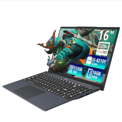 KUMNOSAL Ordenador portátil de 16 pulgadas, pantalla FHD IPS 1200p, portátil para juegos i5 (hasta 3.6 GHz) para 16 GB LPDDR4 RAM 512 GB SSD, ángulo de 180 grados WiFi abierto 5 HDMI retroiluminado