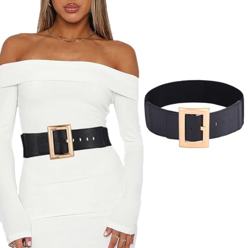 Women Leather Belt Stretch Wide Belt Dresses Elastic Ladies belt Vintage Waist Belt Rhinestone for Women and Girls