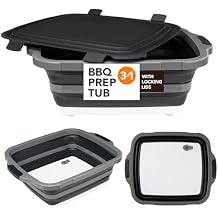 Large Collapsible BBQ Prep Tub with Locking Lid, Basket for Meal Prep Marinating Food Storage, Plastic Cutting Board4.22 Gal/16L, Camping Sink with Colander, Dish Basin