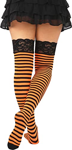 Image of ToBeInStyle Women's Opaque Hosiery Thin Striped Thigh High Long Stocking