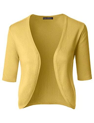 LE3NO Womens Soft Knit Short Sleeve Open Front Bolero Cardigan