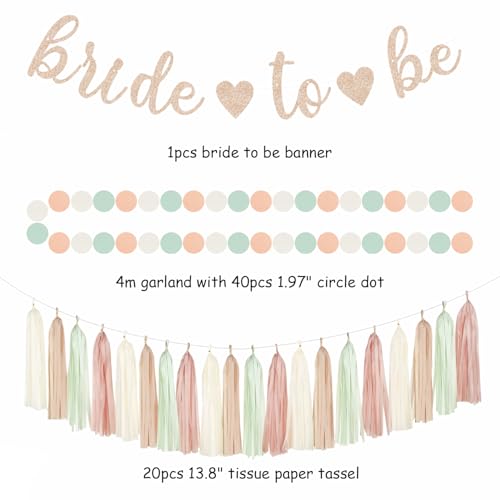 Image of Sage-Green Pink-Beige Bridal-Shower Party-Decorations - 36pcs Bride to Be Banner,Bachelorette Paper Lanterns,Neutral Wedding Streamers Garland,Boho Tissue Pom Poms Flower Fan Decor Supplies Burgleda